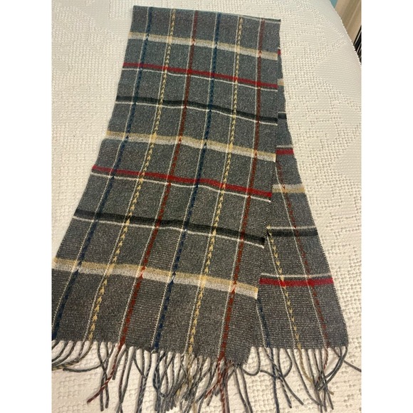 Cashmink Gray Plaid Scarf 12" x 52" with fringe Unisex Cashmere Feel - Picture 1 of 8